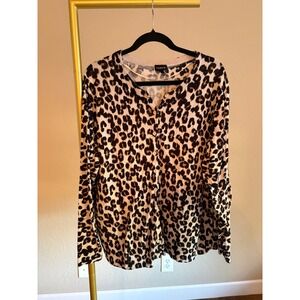 Torrid Sweater Leopard Print Cardigan 100% Cotton Size 3 Capsule Layering
